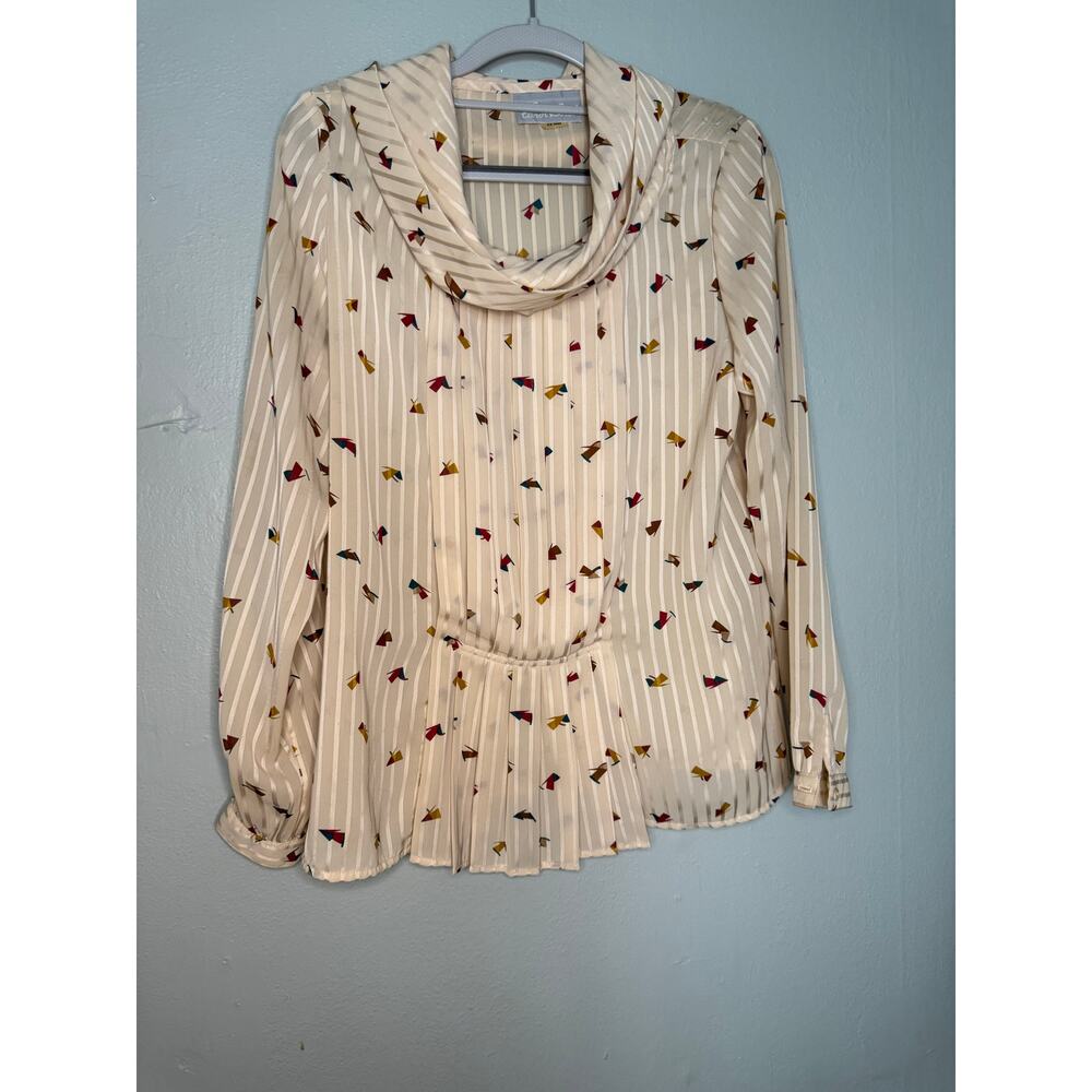 Vintage Carol Bird pleated cowl neck blouse all over print‎ 80s